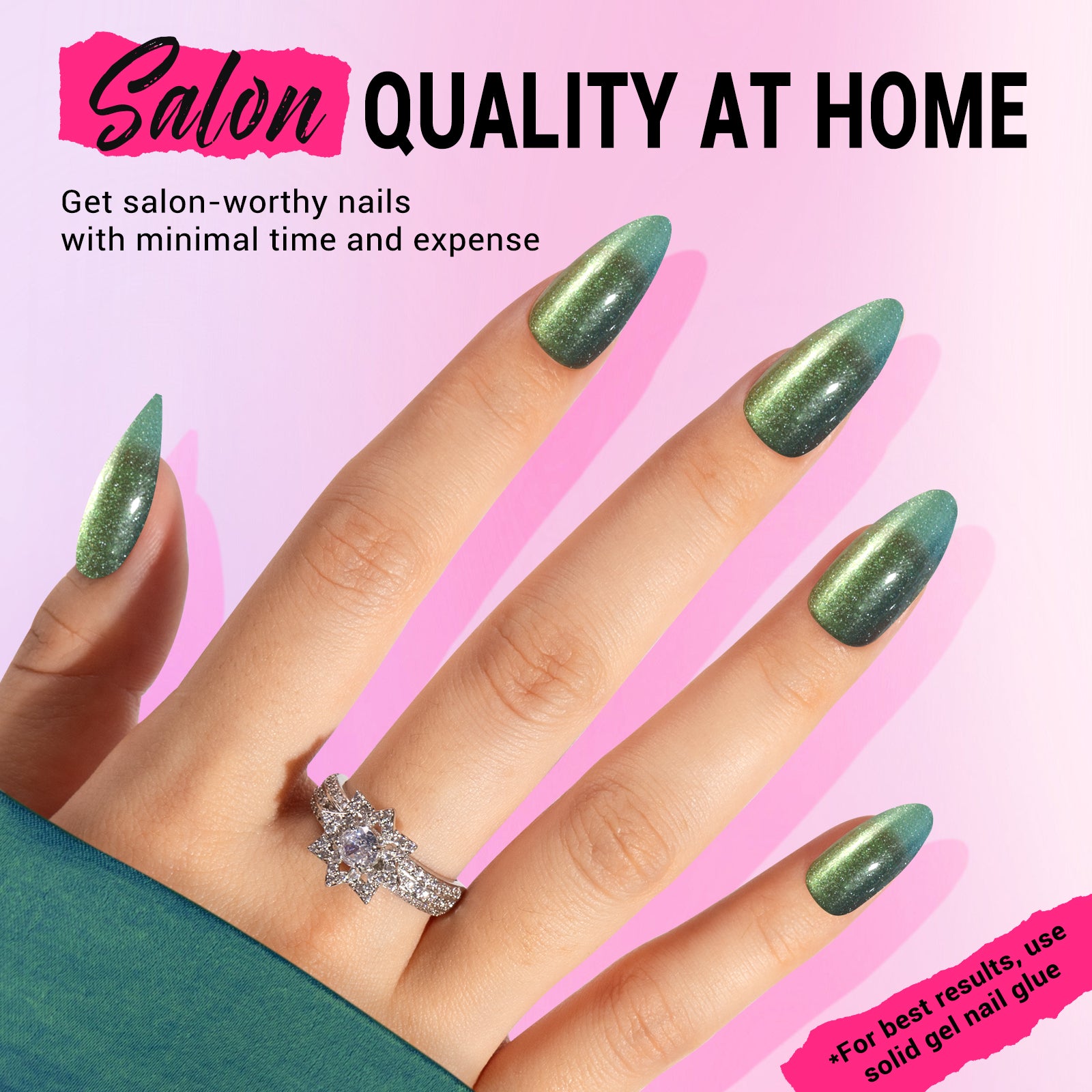 Deep Green Cat Eye Press On Nails Kit - US ONLY - 图片4