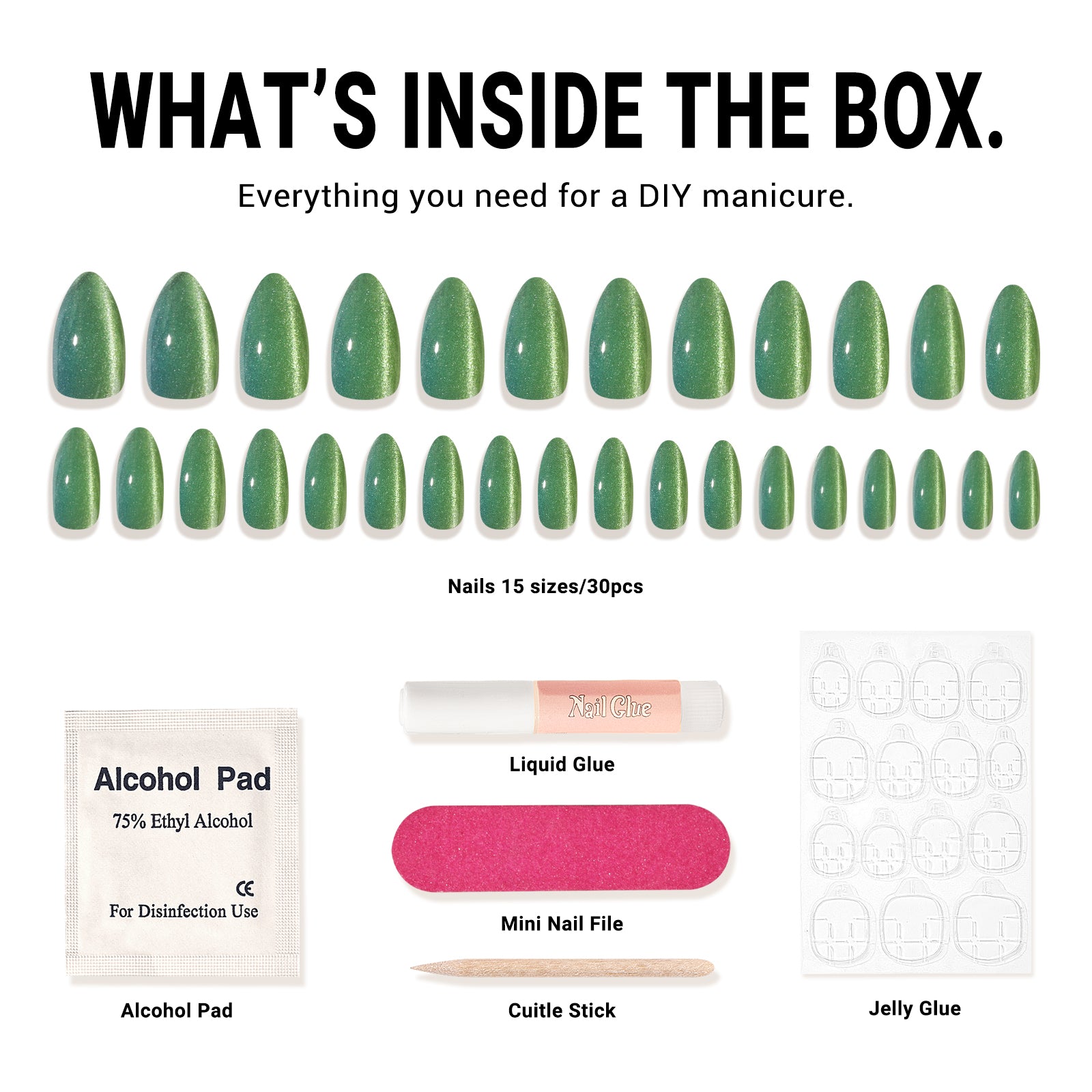 Deep Green Cat Eye Press On Nails Kit - US ONLY - 图片5