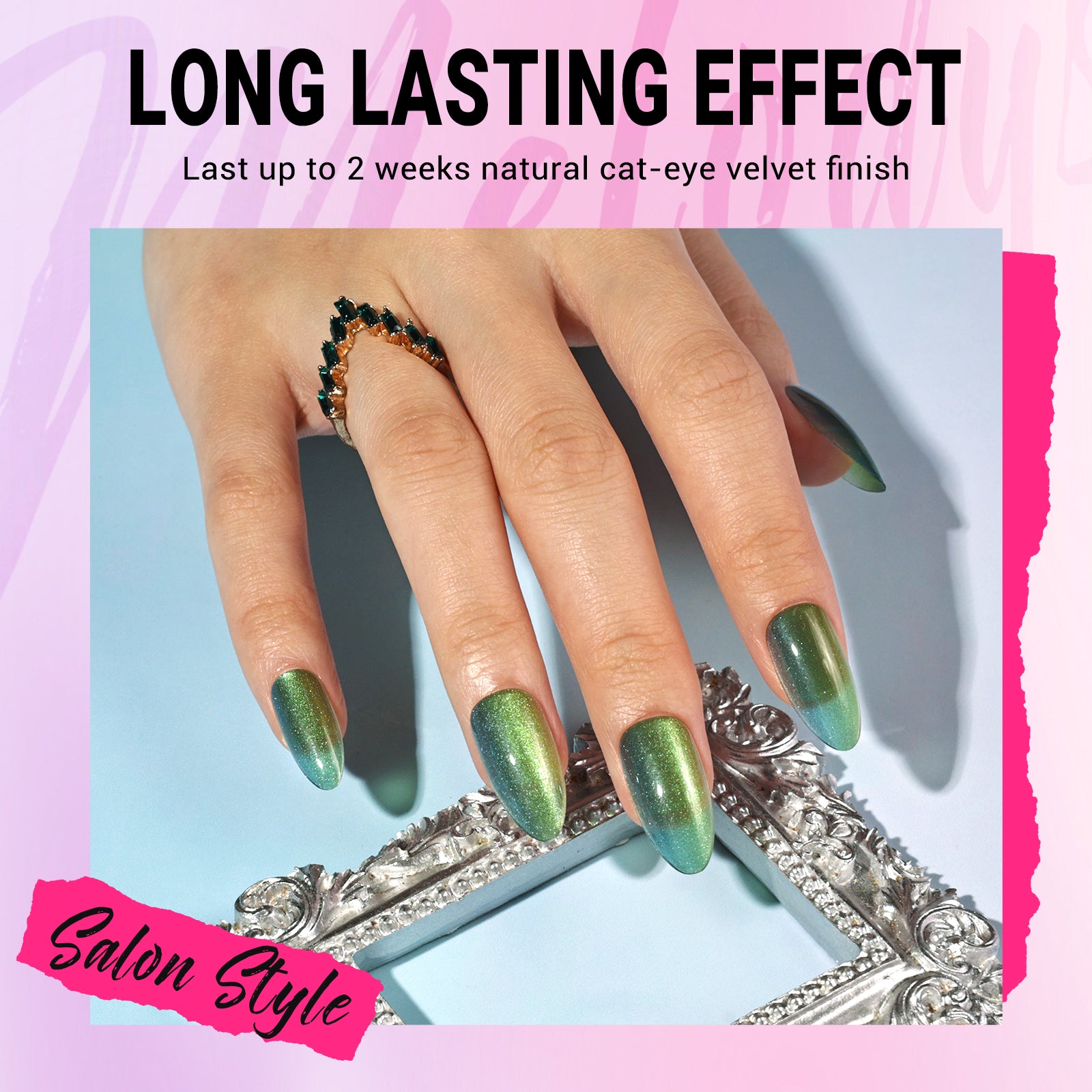 Deep Green Cat Eye Press On Nails Kit - US ONLY - 图片2