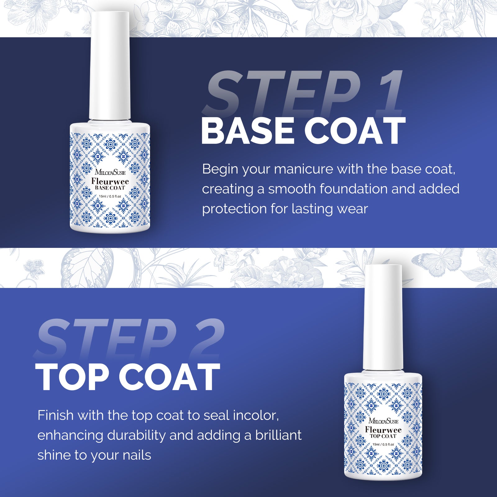 Fleurwee 15ml Top & Base Coat - HEMA-Free & HPMA-Free & TPO-Free Nail Gel Polish - 图片2