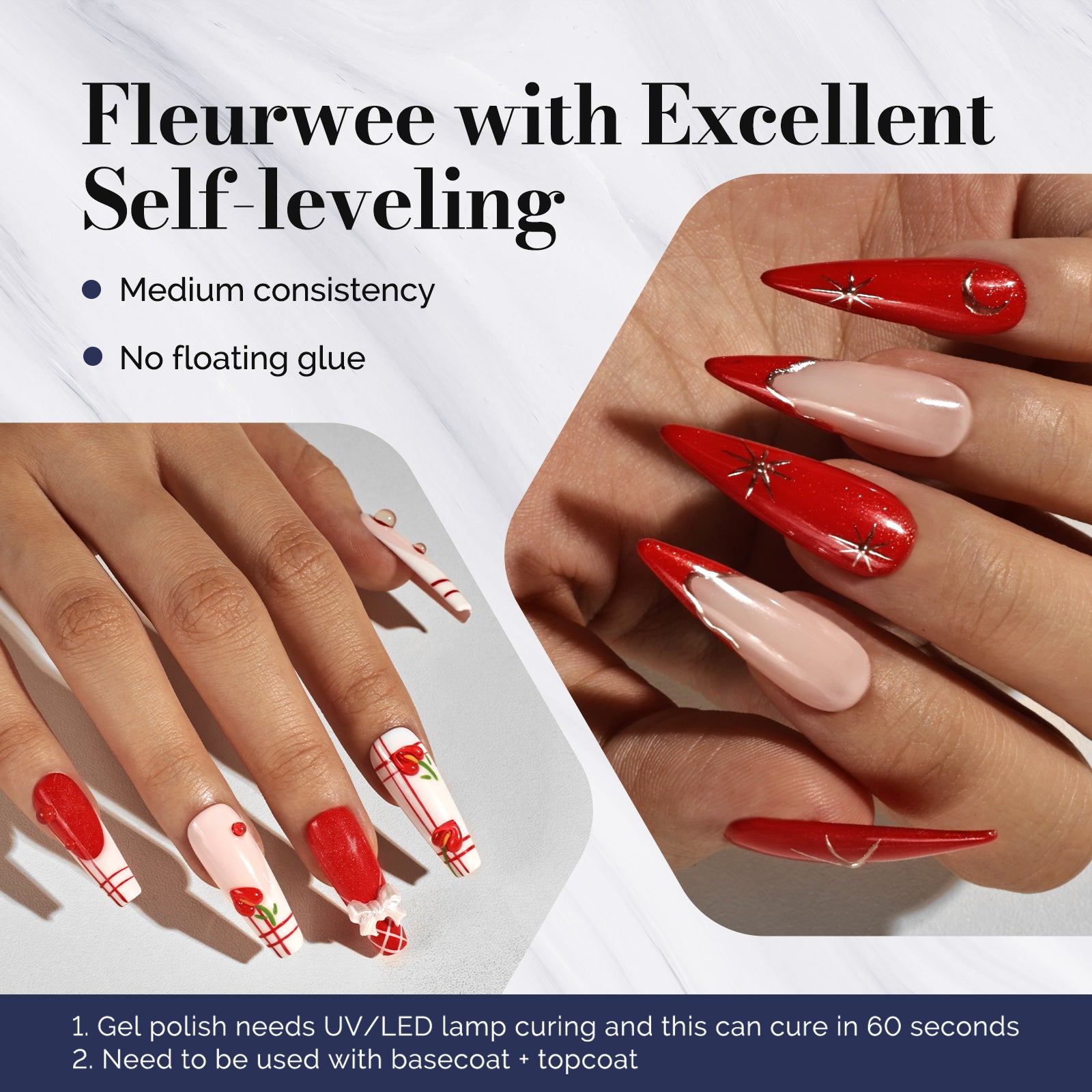 Fleurwee HEMA-Free & HPMA-Free & TPO-Free Gel Nail Polish Plant-based 0.5 fl oz/15ml - P38 Anthurium Red-Glitter - 图片3