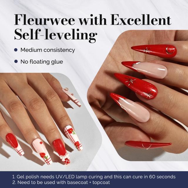 Fleurwee HEMA-Free & HPMA-Free & TPO-Free Gel Nail Polish Plant-based 0.5 fl oz/15ml - P38 Anthurium Red-Glitter
