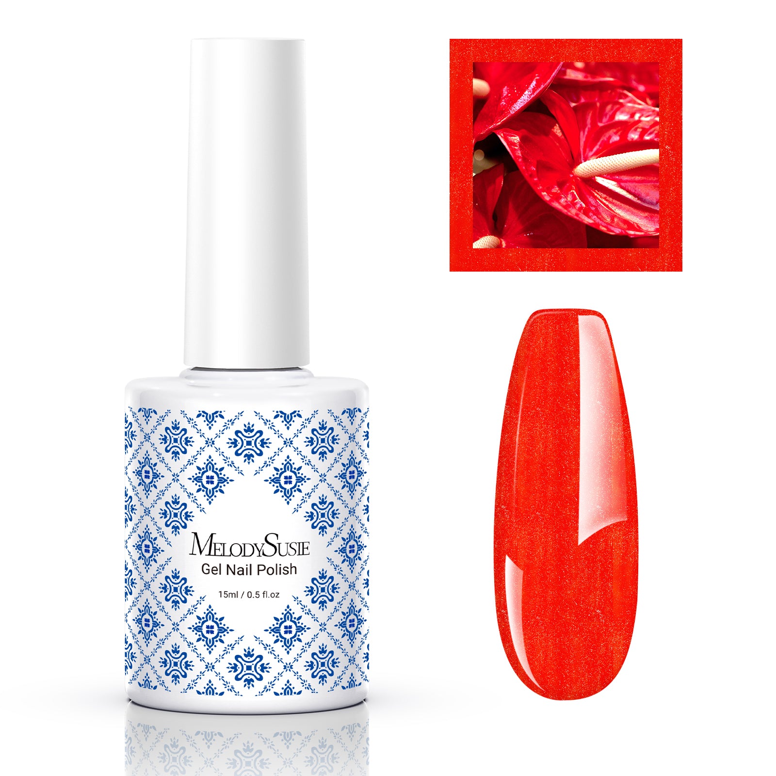 Fleurwee HEMA-Free & HPMA-Free & TPO-Free Gel Nail Polish Plant-based 0.5 fl oz/15ml - P38 Anthurium Red-Glitter