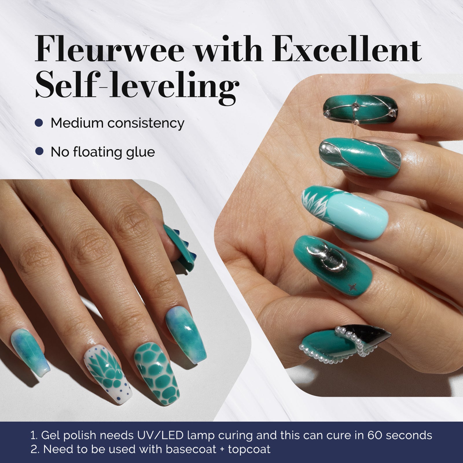 Fleurwee HEMA-Free & HPMA-Free & TPO-Free Gel Nail Polish Plant-based 0.5 fl oz/15ml - P41 Jade-Green Agave - 图片3