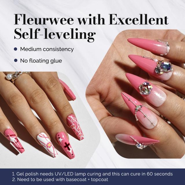 Fleurwee HEMA-Free & HPMA-Free & TPO-Free Gel Nail Polish Plant-based 0.5 fl oz/15ml - P45 Powder-Purslane