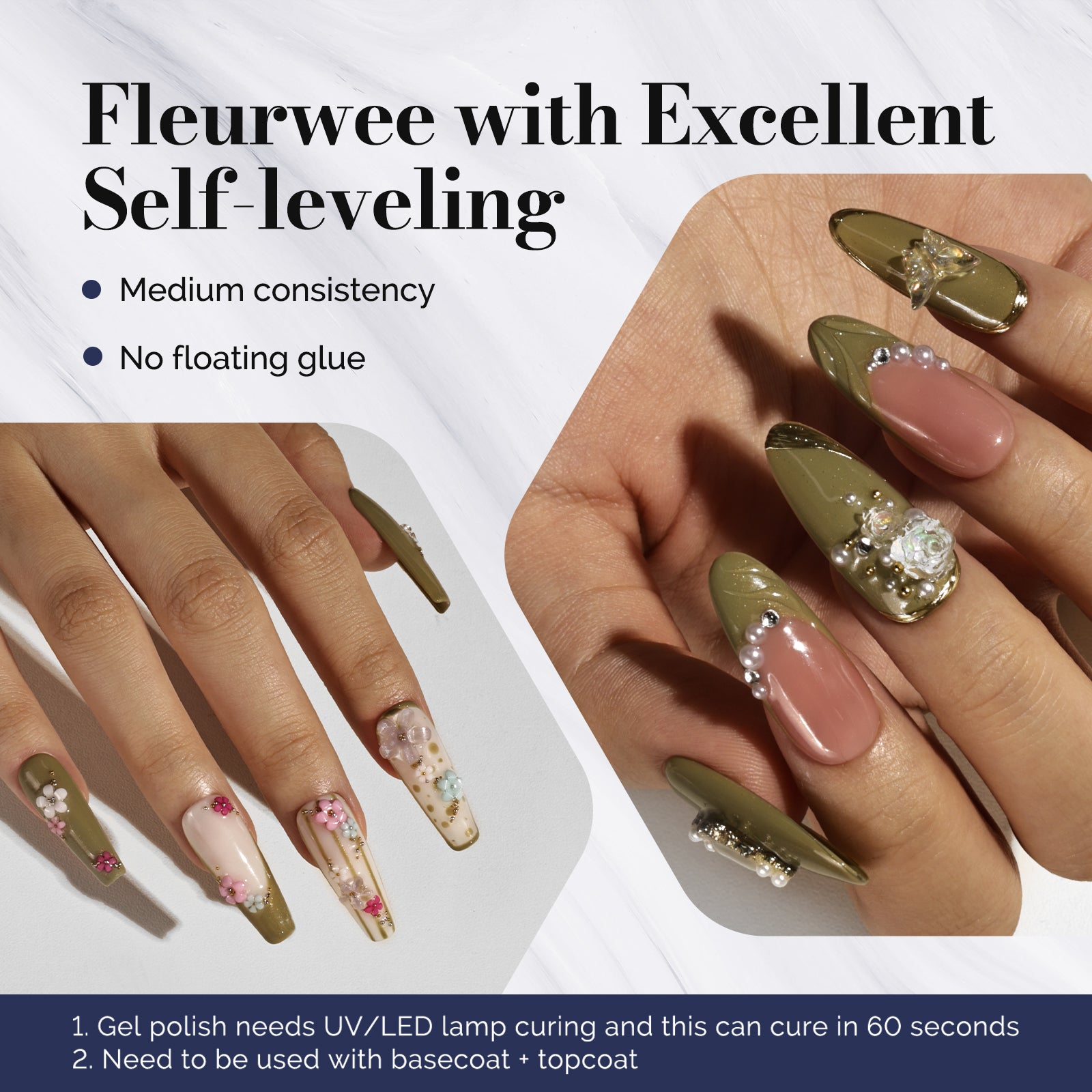 Fleurwee HEMA-Free & HPMA-Free & TPO-Free Gel Nail Polish Plant-based 0.5 fl oz/15ml - P49 Misty Moss Green-Glitter - 图片3
