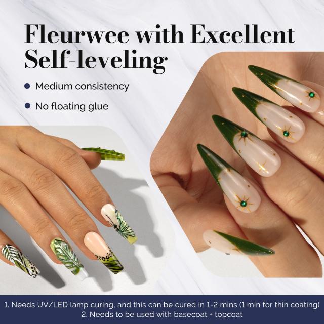 Fleurwee HEMA-Free & HPMA-Free & TPO-Free Gel Nail Polish Plant-based 0.5 fl oz/15ml - P52 Monstera Green - Glitter