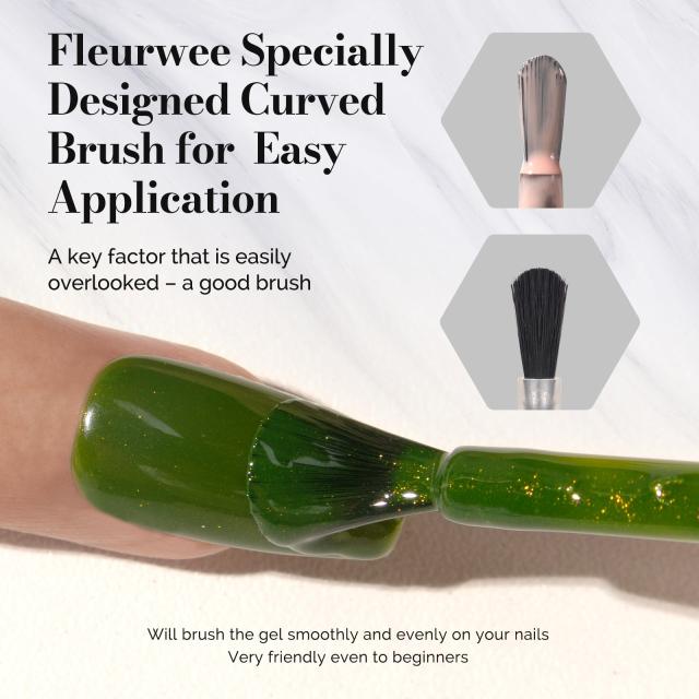 Fleurwee HEMA-Free & HPMA-Free & TPO-Free Gel Nail Polish Plant-based 0.5 fl oz/15ml - P52 Monstera Green - Glitter