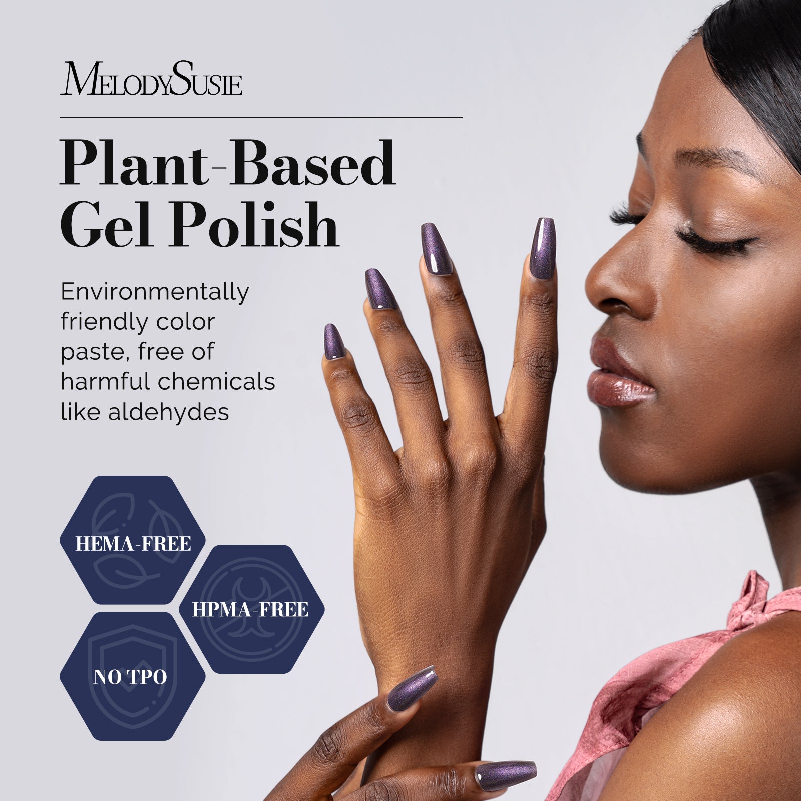 Fleurwee HEMA-Free & HPMA-Free & TPO-Free Gel Nail Polish Plant-based 0.5 fl oz/15ml - P60 Starry Sky Begonia Black - 图片2