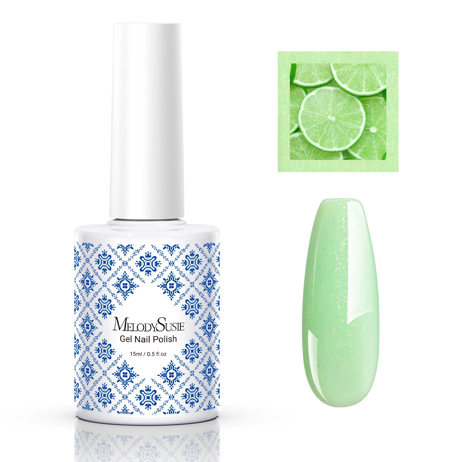 Fleurwee HEMA-Free & HPMA-Free & TPO-Free Gel Nail Polish Plant-based 0.5 fl oz/15ml - P64 Lime Green Glitter