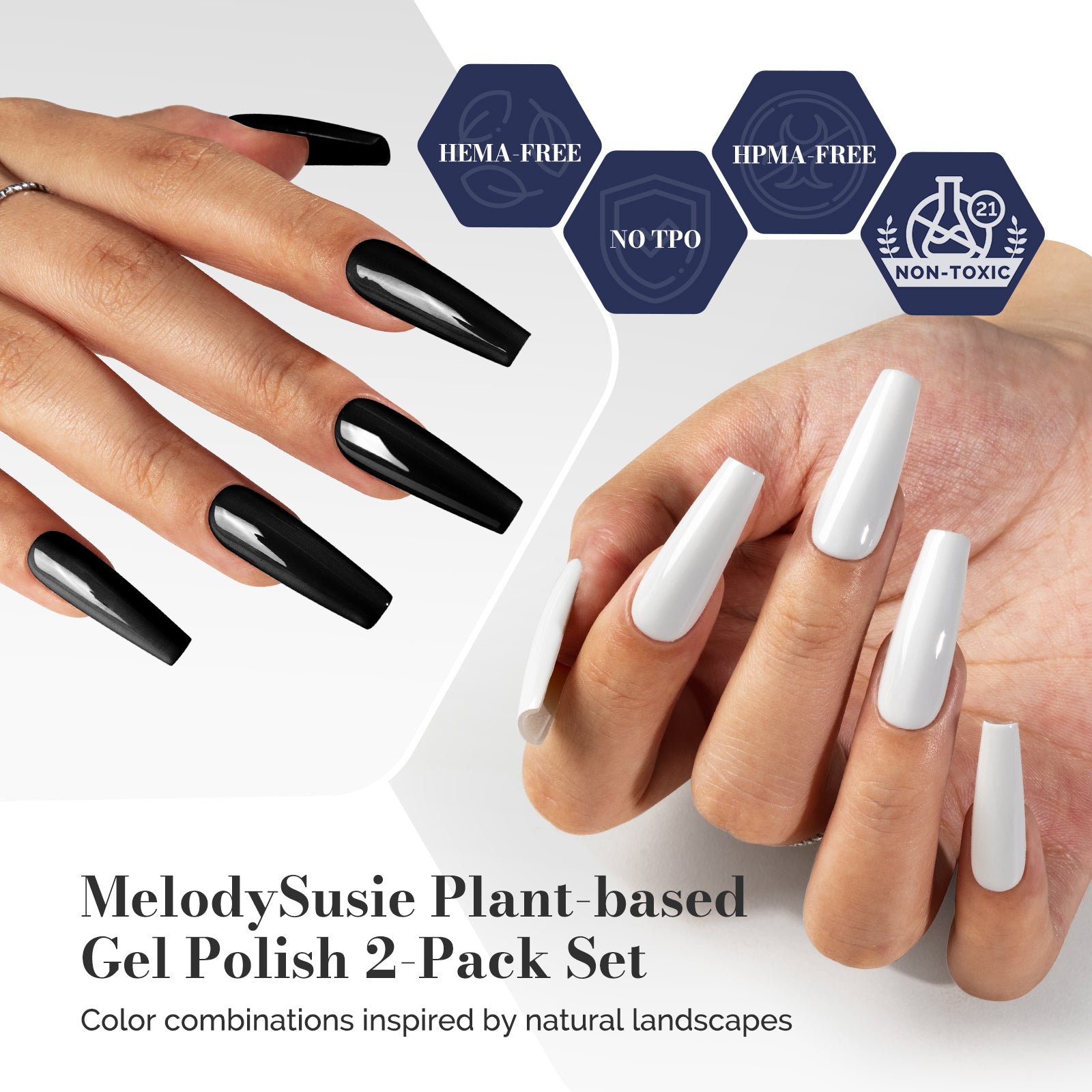 Fleurwee HEMA-Free & HPMA-Free & TPO-Free Gel Polish 2Pcs Black & White - P03+P04 - 图片2