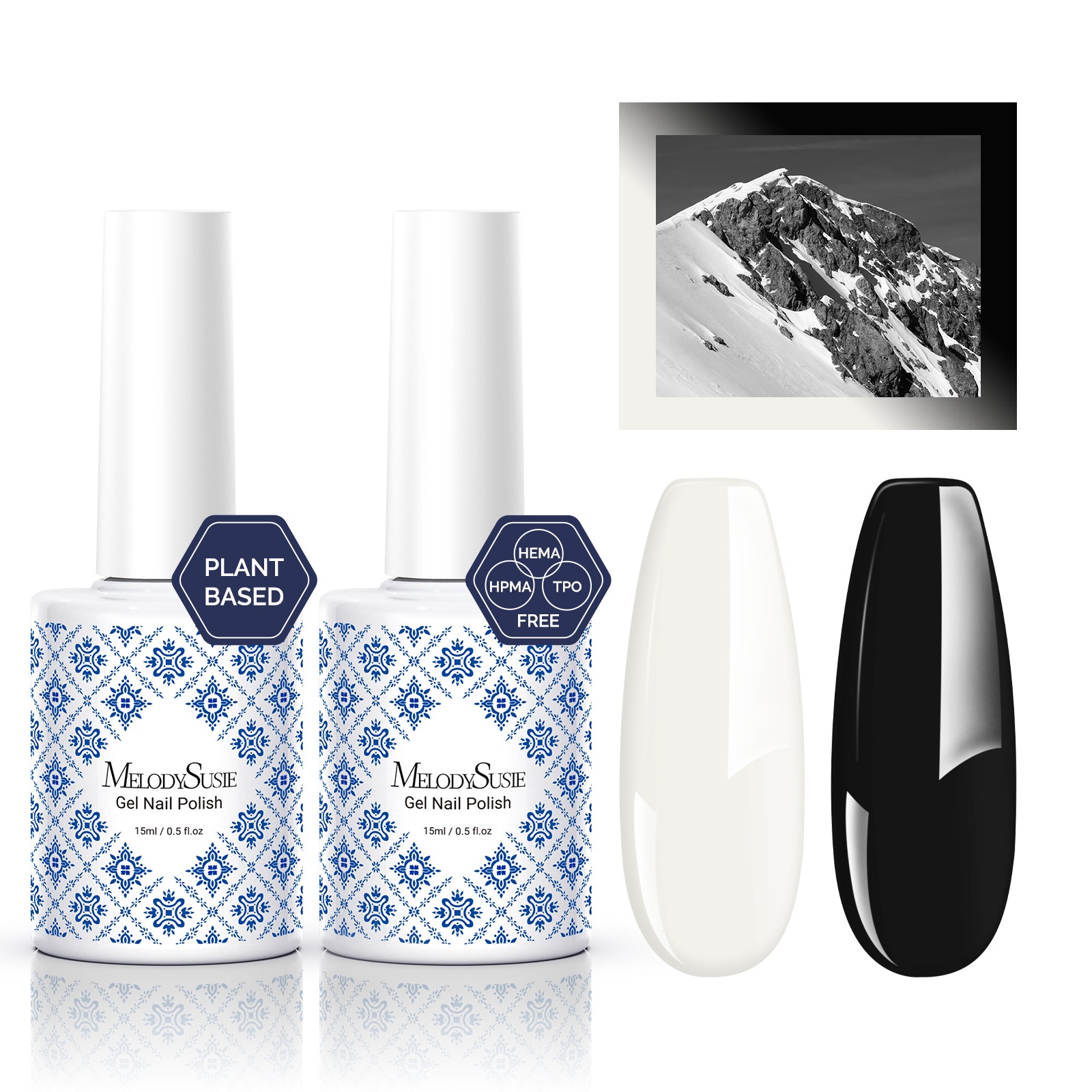 Fleurwee HEMA-Free & HPMA-Free & TPO-Free Gel Polish 2Pcs Black & White - P03+P04