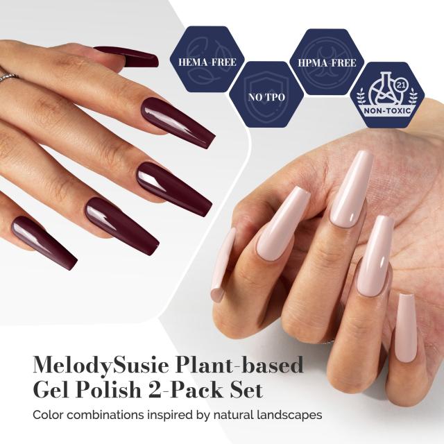 Fleurwee HEMA-Free & HPMA-Free & TPO-Free Gel Polish 2Pcs Bordeaux Red Brown&Pale Pink-P02+P12
