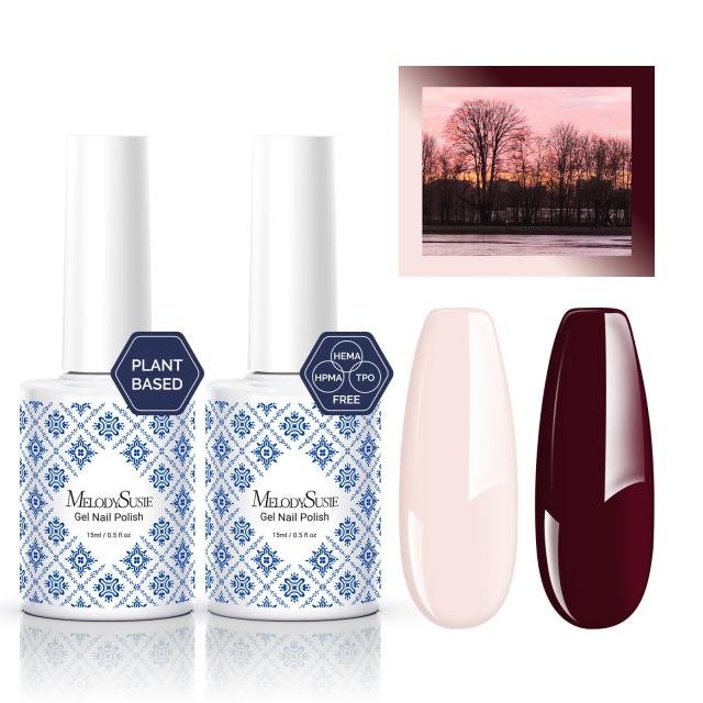 Fleurwee HEMA-Free & HPMA-Free & TPO-Free Gel Polish 2Pcs Bordeaux Red Brown&Pale Pink-P02+P12