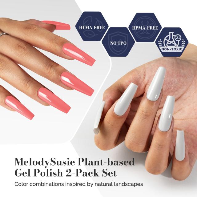 Fleurwee HEMA-Free & HPMA-Free & TPO-Free Gel Polish 2Pcs Coral Orange&Milky White-P04+P25