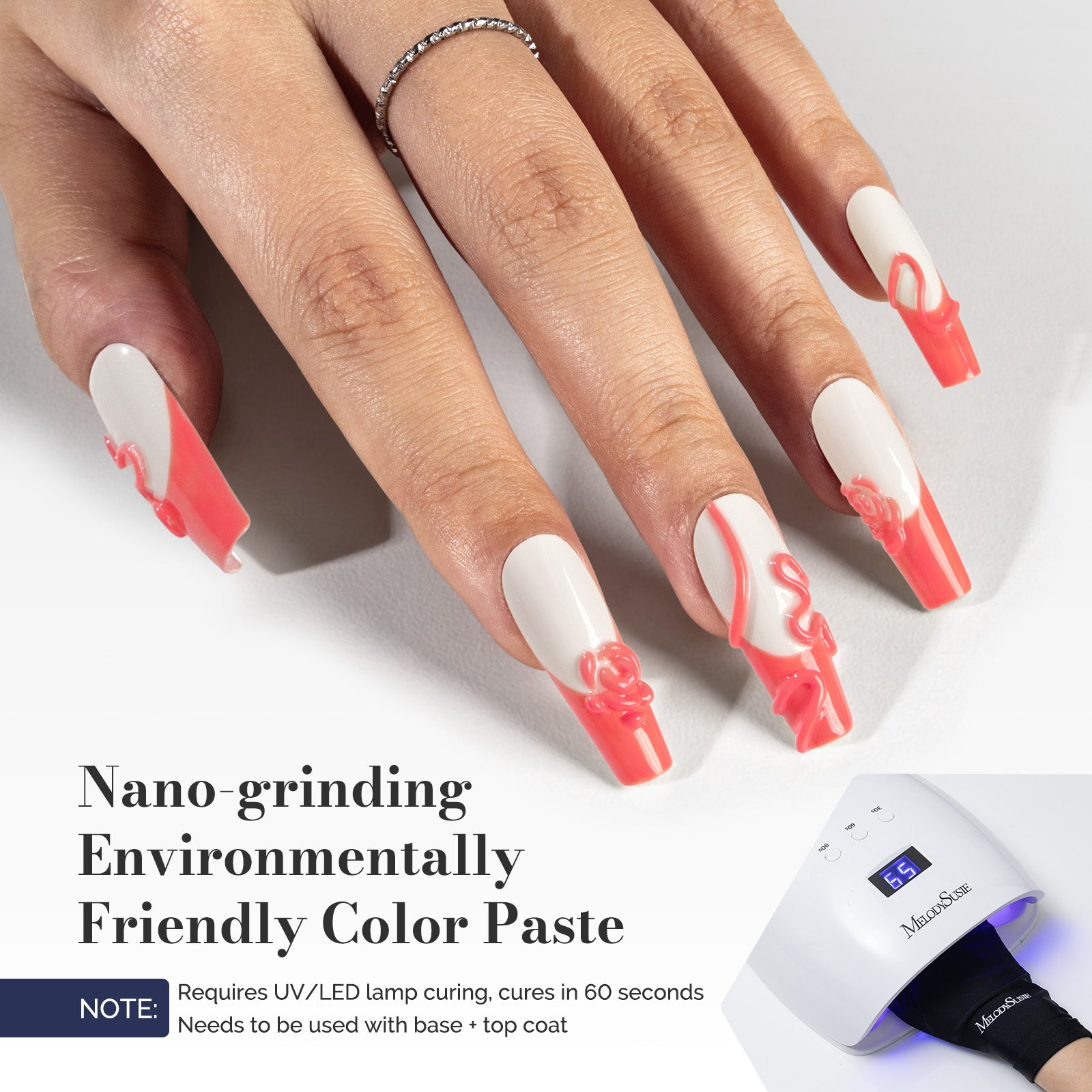 Fleurwee HEMA-Free & HPMA-Free & TPO-Free Gel Polish 2Pcs Coral Orange&Milky White-P04+P25 - 图片3