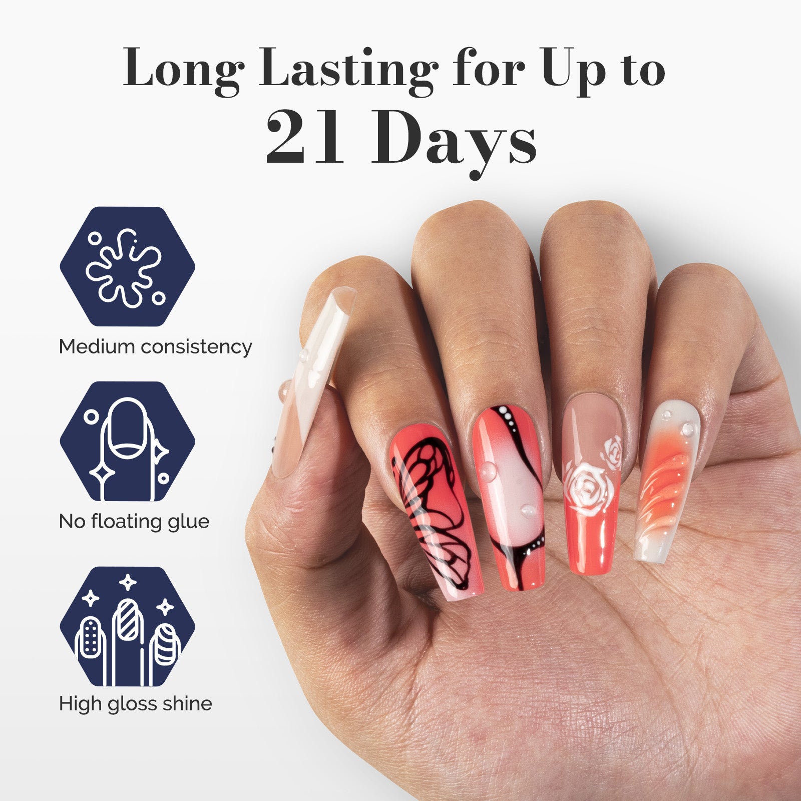 Fleurwee HEMA-Free & HPMA-Free & TPO-Free Gel Polish 2Pcs Coral Orange&Milky White-P04+P25 - 图片4