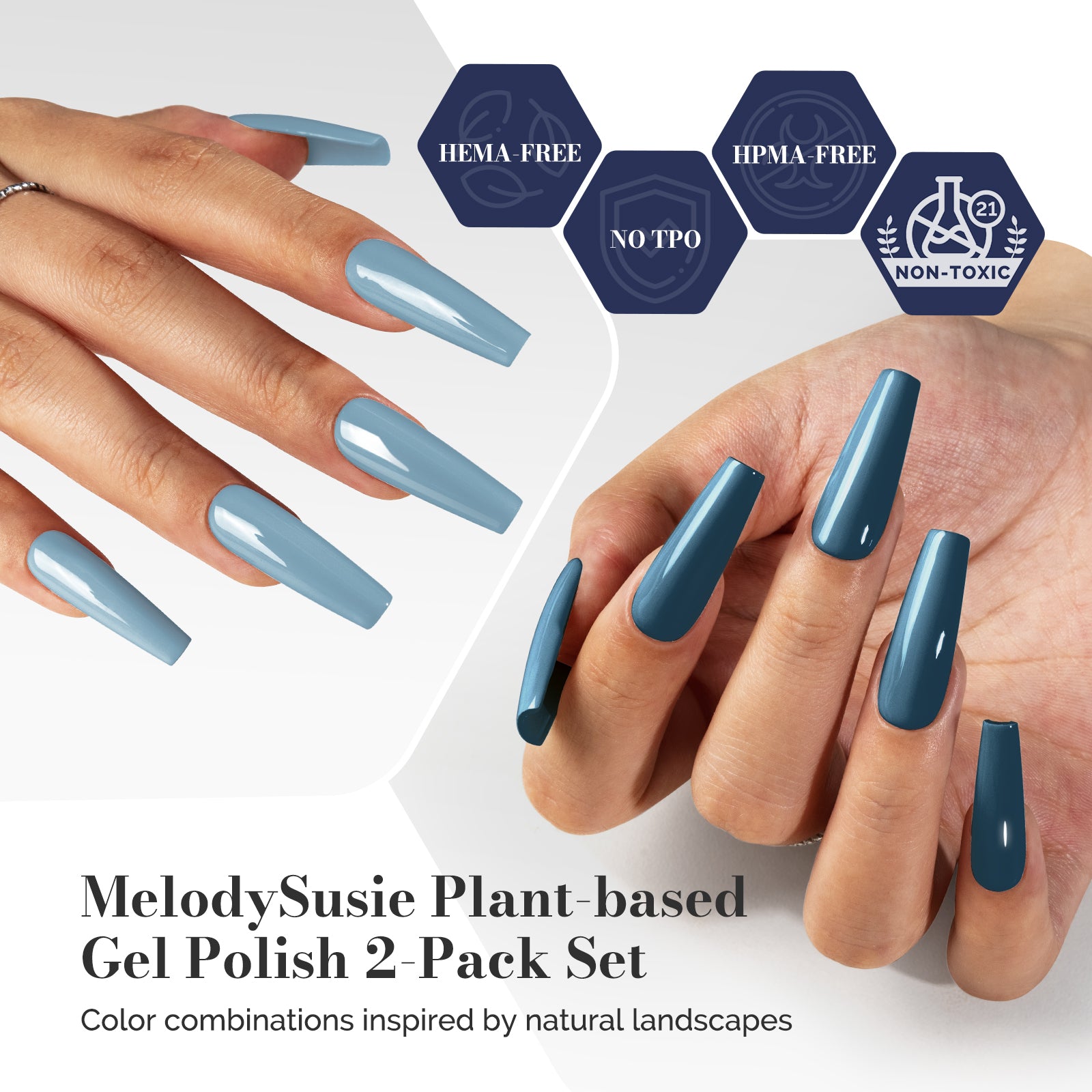 Fleurwee HEMA-Free & HPMA-Free & TPO-Free Gel Polish 2Pcs Gray Blue&Dark Indigo Blue-P16+P32 - 图片2