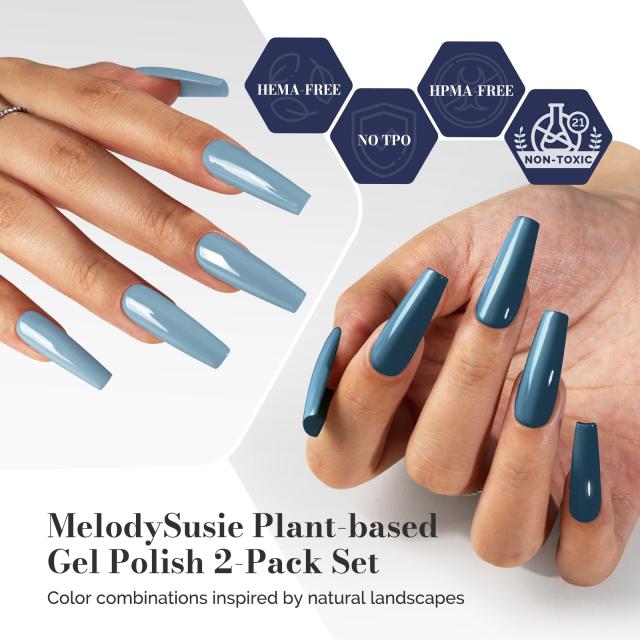 Fleurwee HEMA-Free & HPMA-Free & TPO-Free Gel Polish 2Pcs Gray Blue&Dark Indigo Blue-P16+P32