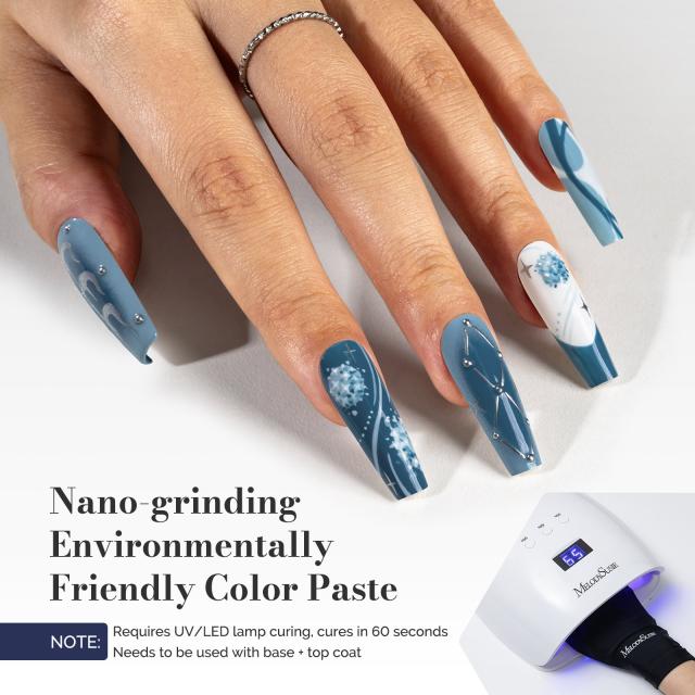 Fleurwee HEMA-Free & HPMA-Free & TPO-Free Gel Polish 2Pcs Gray Blue&Dark Indigo Blue-P16+P32