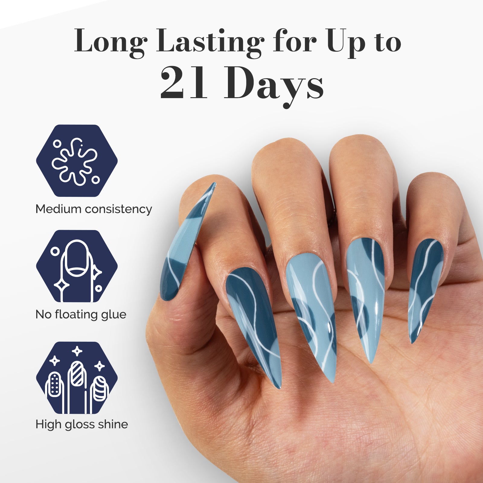 Fleurwee HEMA-Free & HPMA-Free & TPO-Free Gel Polish 2Pcs Gray Blue&Dark Indigo Blue-P16+P32 - 图片4