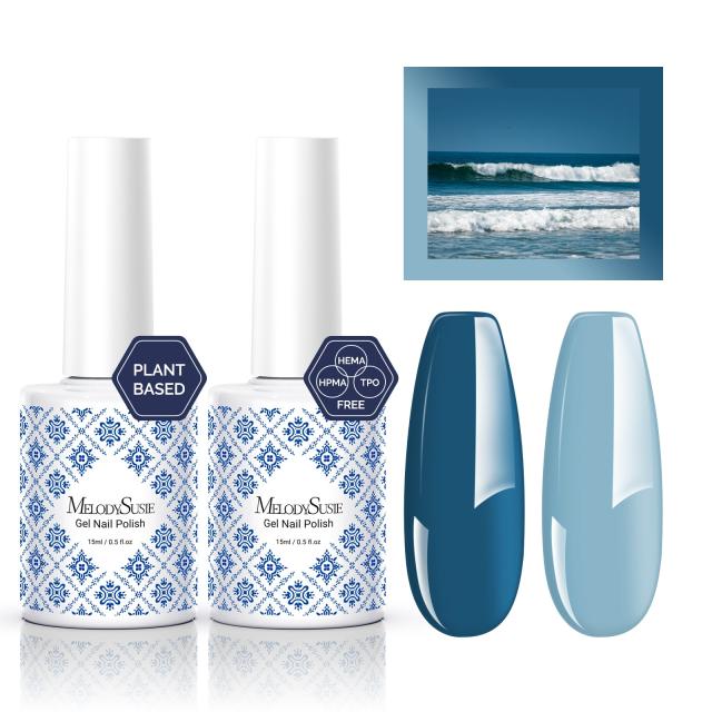 Fleurwee HEMA-Free & HPMA-Free & TPO-Free Gel Polish 2Pcs Gray Blue&Dark Indigo Blue-P16+P32