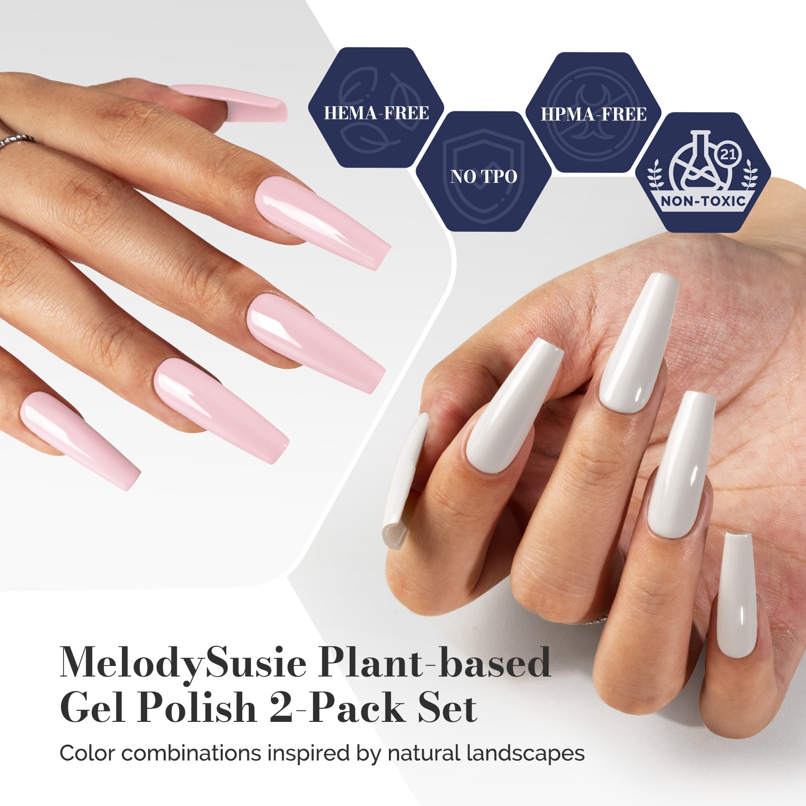 Fleurwee HEMA-Free & HPMA-Free & TPO-Free Gel Polish 2Pcs Light Pink&White-P04+P13