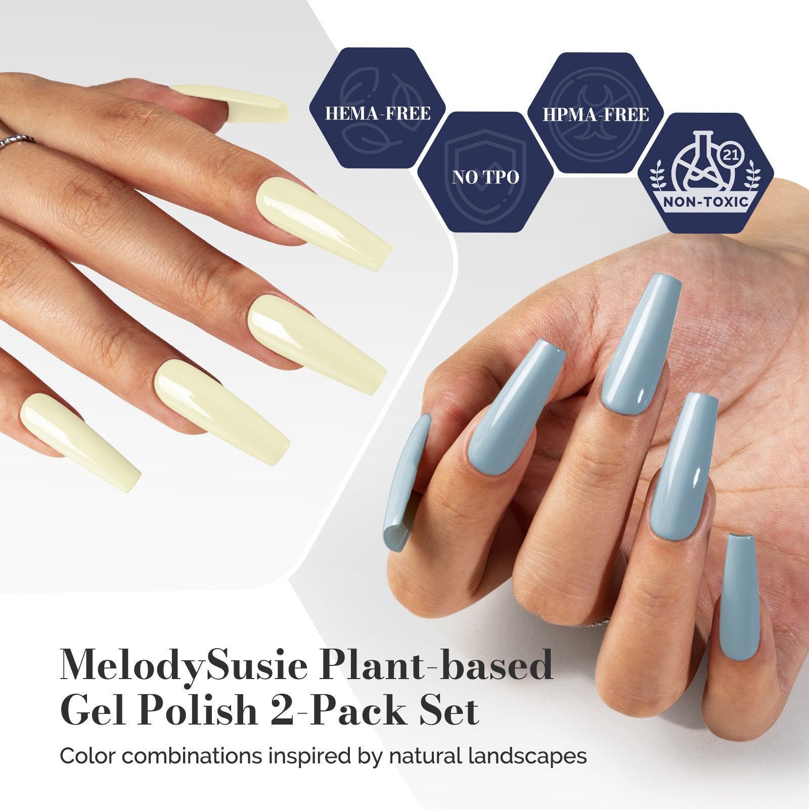 Fleurwee HEMA-Free & HPMA-Free & TPO-Free Gel Polish 2Pcs Pale Yellow&Gray Blue-P09+P32 - 图片2