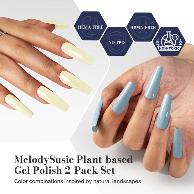 Fleurwee HEMA-Free & HPMA-Free & TPO-Free Gel Polish 2Pcs Pale Yellow&Gray Blue-P09+P32