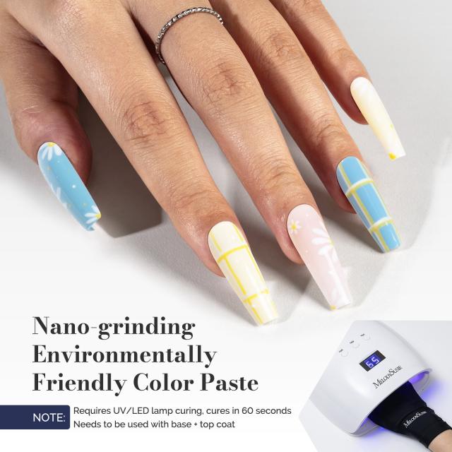 Fleurwee HEMA-Free & HPMA-Free & TPO-Free Gel Polish 2Pcs Pale Yellow&Gray Blue-P09+P32