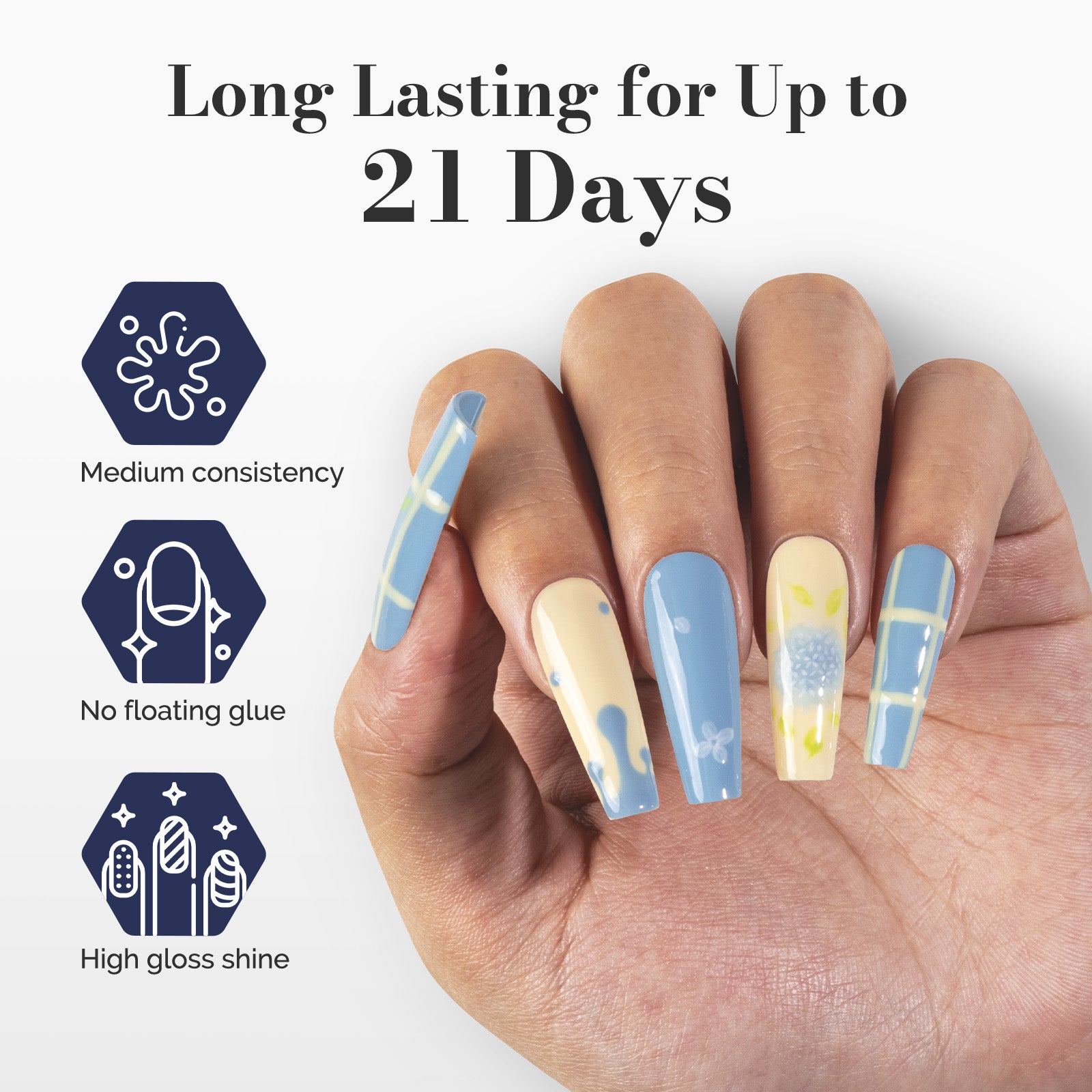 Fleurwee HEMA-Free & HPMA-Free & TPO-Free Gel Polish 2Pcs Pale Yellow&Gray Blue-P09+P32 - 图片4