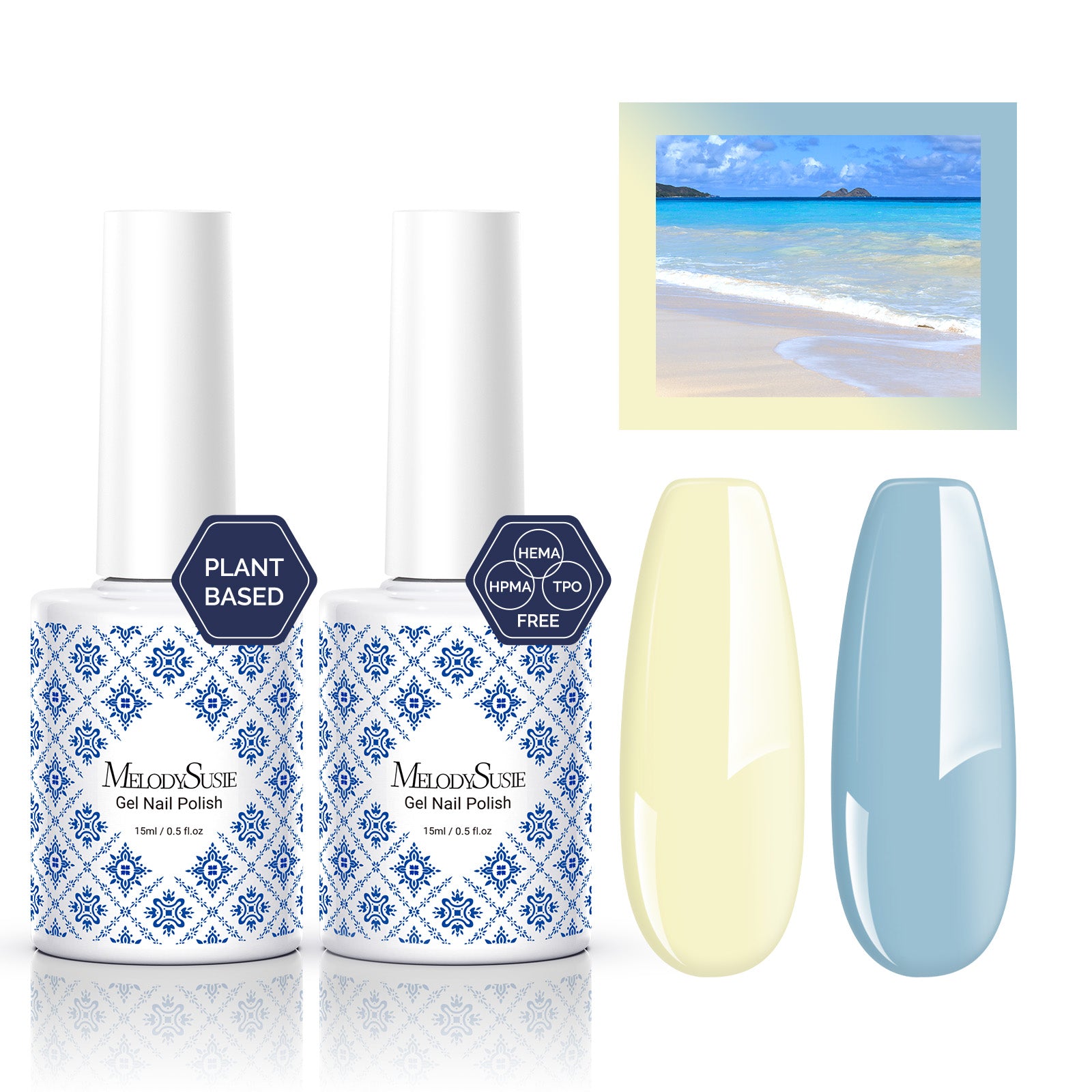 Fleurwee HEMA-Free & HPMA-Free & TPO-Free Gel Polish 2Pcs Pale Yellow&Gray Blue-P09+P32