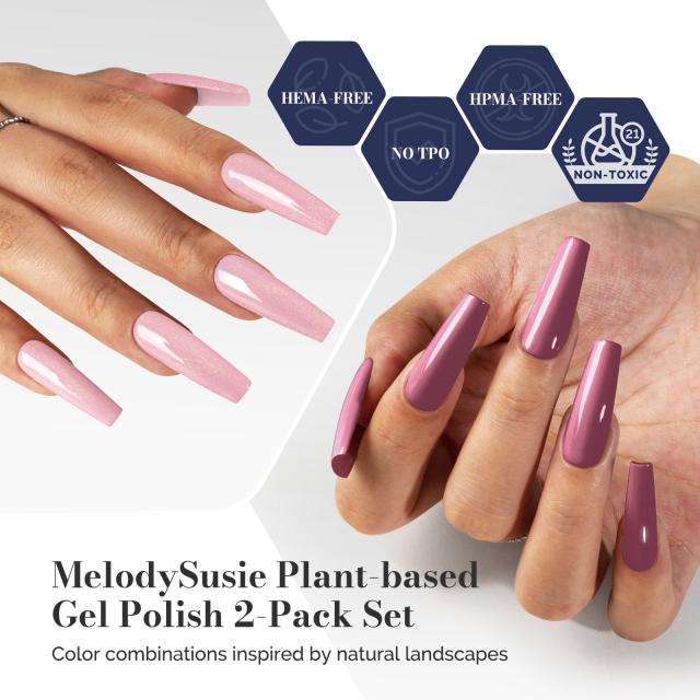 Fleurwee HEMA-Free & HPMA-Free & TPO-Free Gel Polish 2Pcs Pink Purple&Pink Tiny Glitter-P11+P21