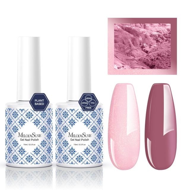 Fleurwee HEMA-Free & HPMA-Free & TPO-Free Gel Polish 2Pcs Pink Purple&Pink Tiny Glitter-P11+P21