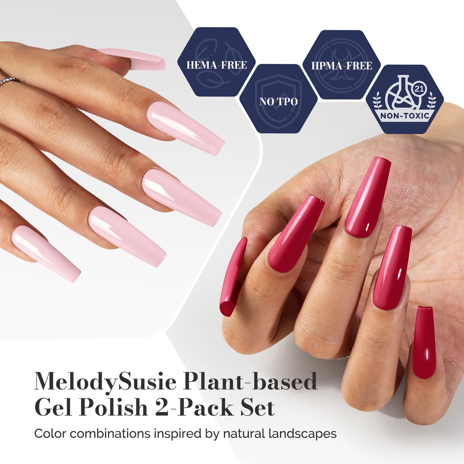 Fleurwee HEMA-Free & HPMA-Free & TPO-Free Gel Polish 2Pcs Raspberry Red&Light Pink-P13+P22 - 图片2