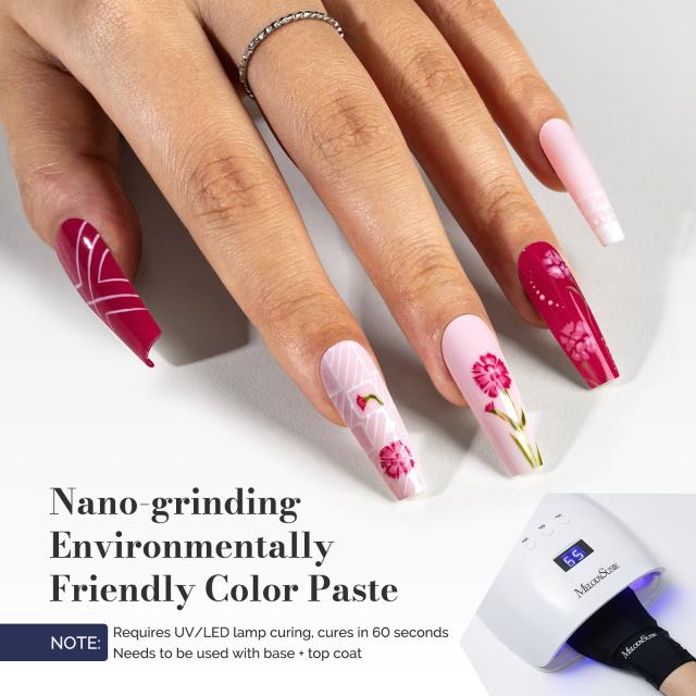 Fleurwee HEMA-Free & HPMA-Free & TPO-Free Gel Polish 2Pcs Raspberry Red&Light Pink-P13+P22