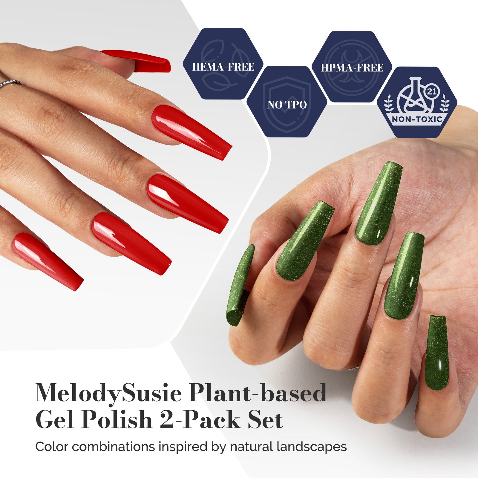 Fleurwee HEMA-Free & HPMA-Free & TPO-Free Gel Polish 2Pcs Red&Green-P39+P52 - 图片2