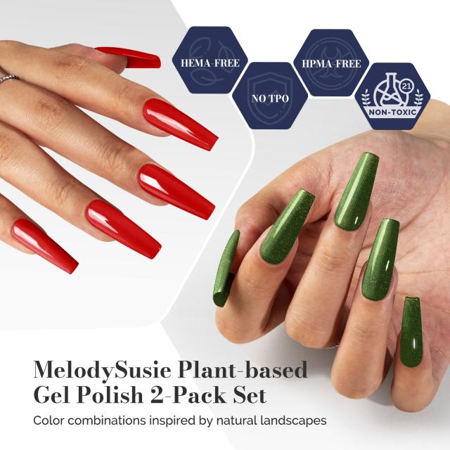 Fleurwee HEMA-Free & HPMA-Free & TPO-Free Gel Polish 2Pcs Red&Green-P39+P52