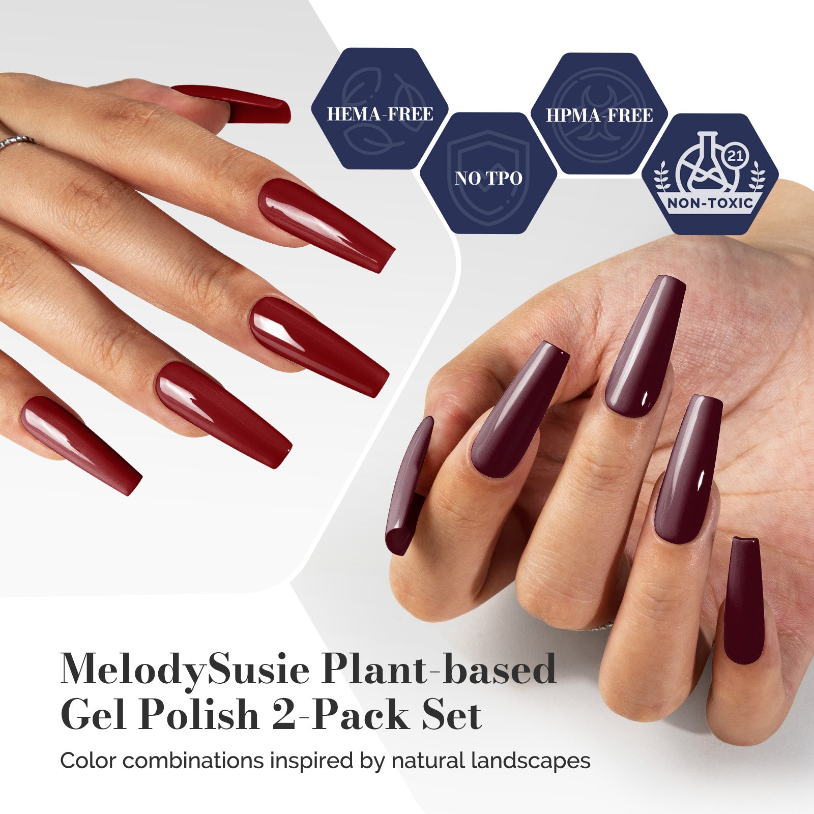Fleurwee HEMA-Free & HPMA-Free & TPO-Free Gel Polish 2Pcs Rose Red&Bordeaux Red Brown-P02+P29 - 图片2