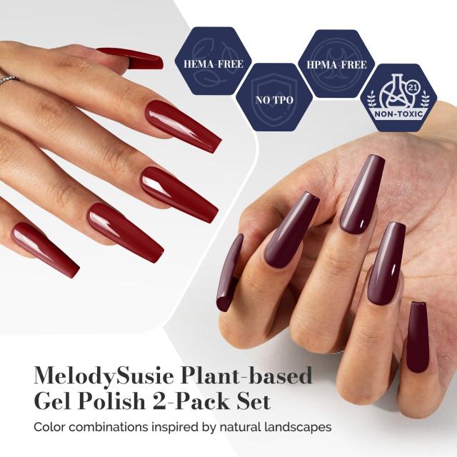 Fleurwee HEMA-Free & HPMA-Free & TPO-Free Gel Polish 2Pcs Rose Red&Bordeaux Red Brown-P02+P29