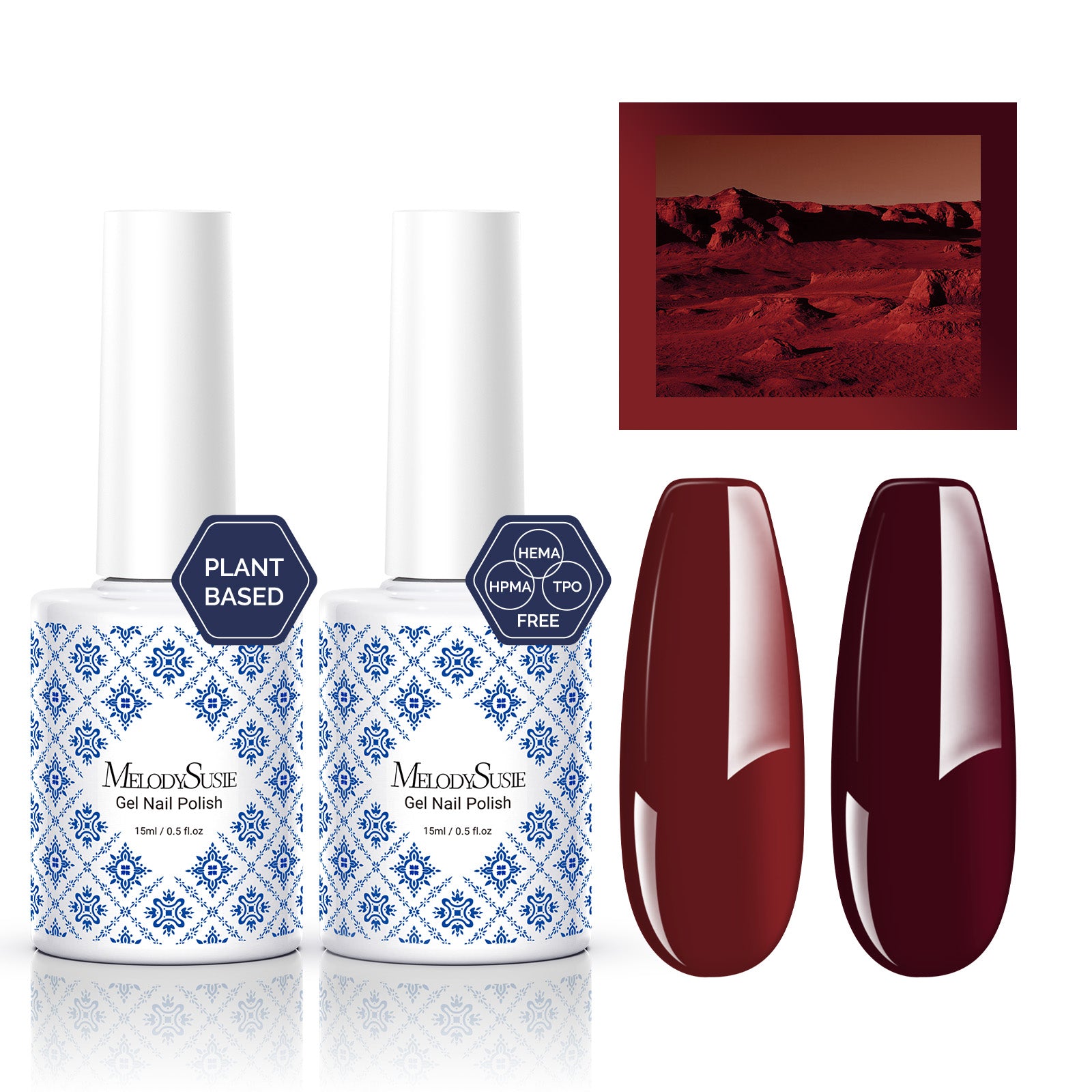 Fleurwee HEMA-Free & HPMA-Free & TPO-Free Gel Polish 2Pcs Rose Red&Bordeaux Red Brown-P02+P29