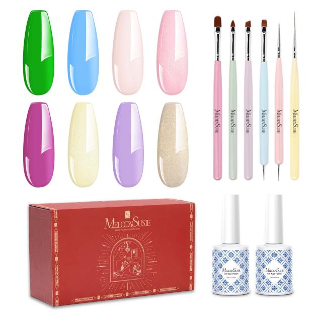 Fleurwee HEMA-Free & HPMA-Free & TPO-Free Plant-based Gel Nail Polish 8+1 Set - Macaron Palette