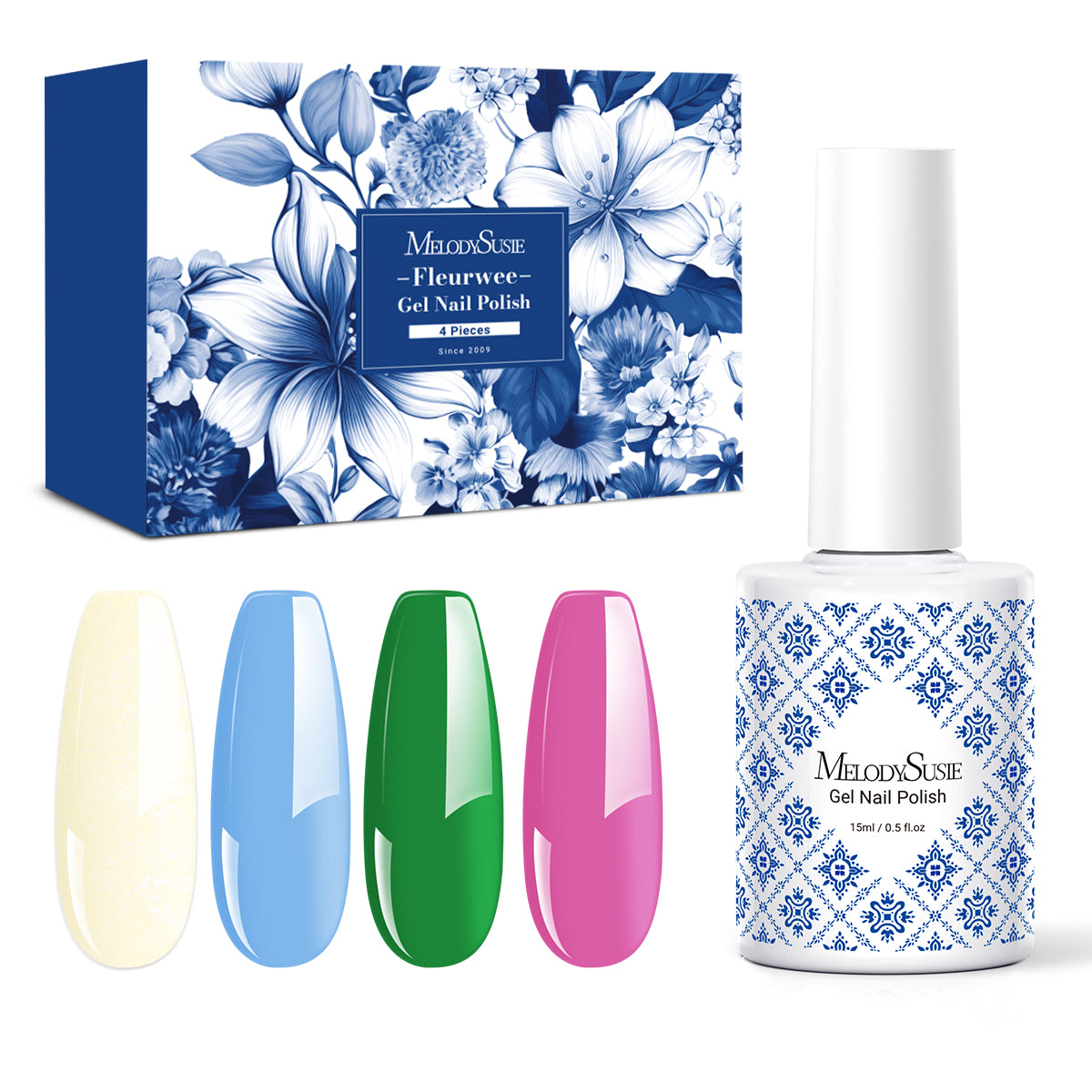 Fleurwee HEMA-Free & HPMA-Free & TPO-Free Plant-based Gel Nail Polish Set (0.5 fl oz/15ml) - Colorful Journey