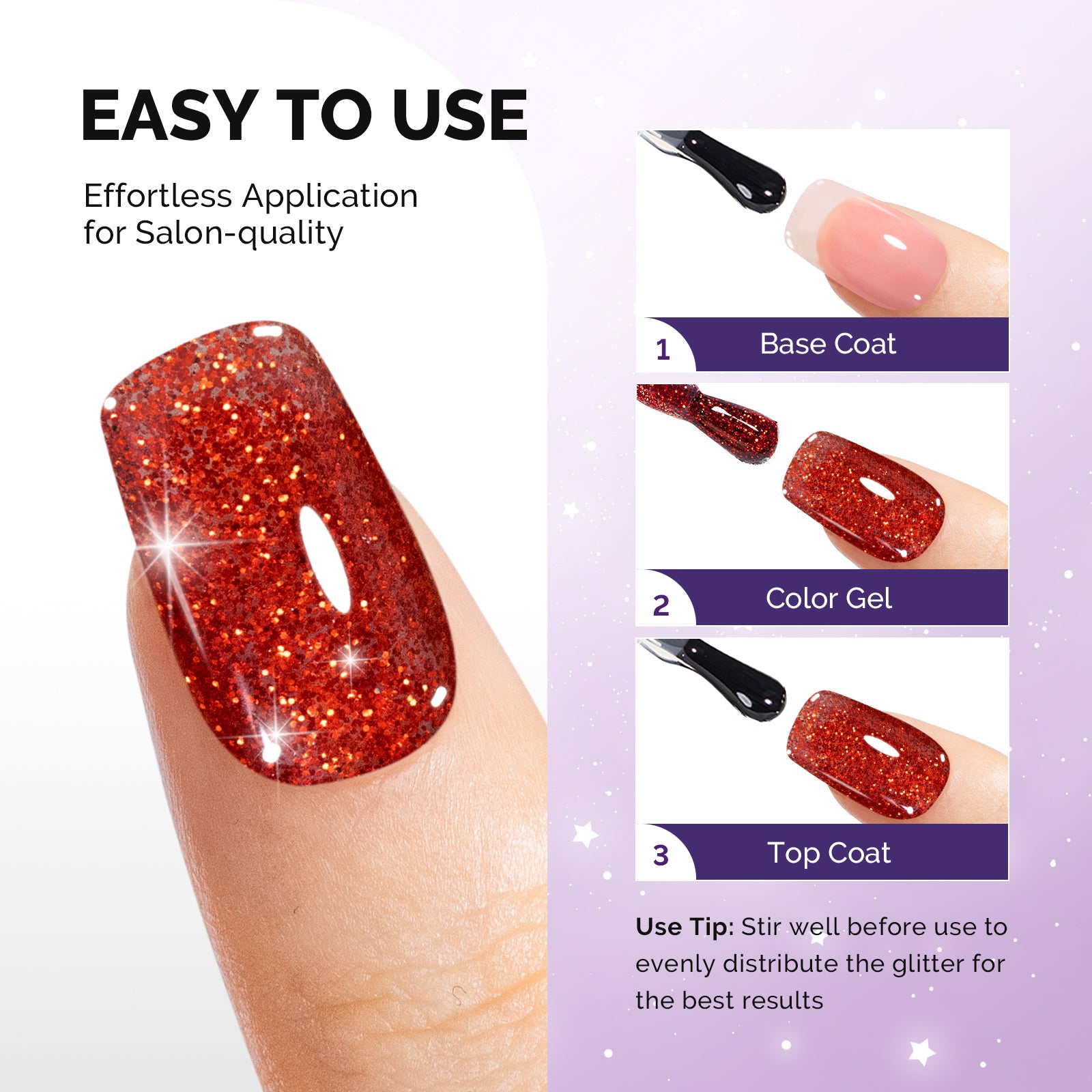Galaliver Glitter Gel Nail Polish 15ml - X01 Hot Red - 图片3