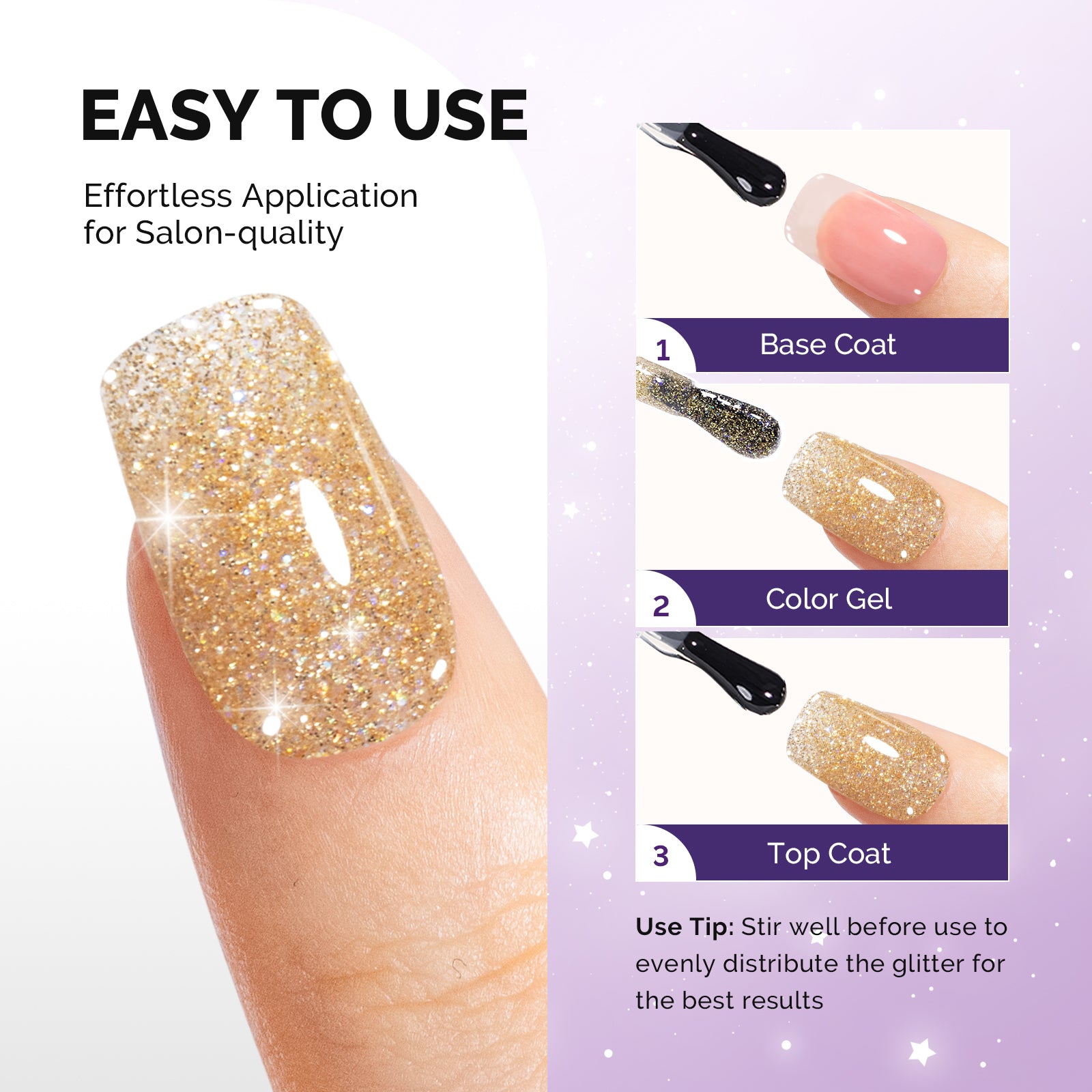 Galaliver Glitter Gel Nail Polish 15ml - X02 Noble Gold - 图片3