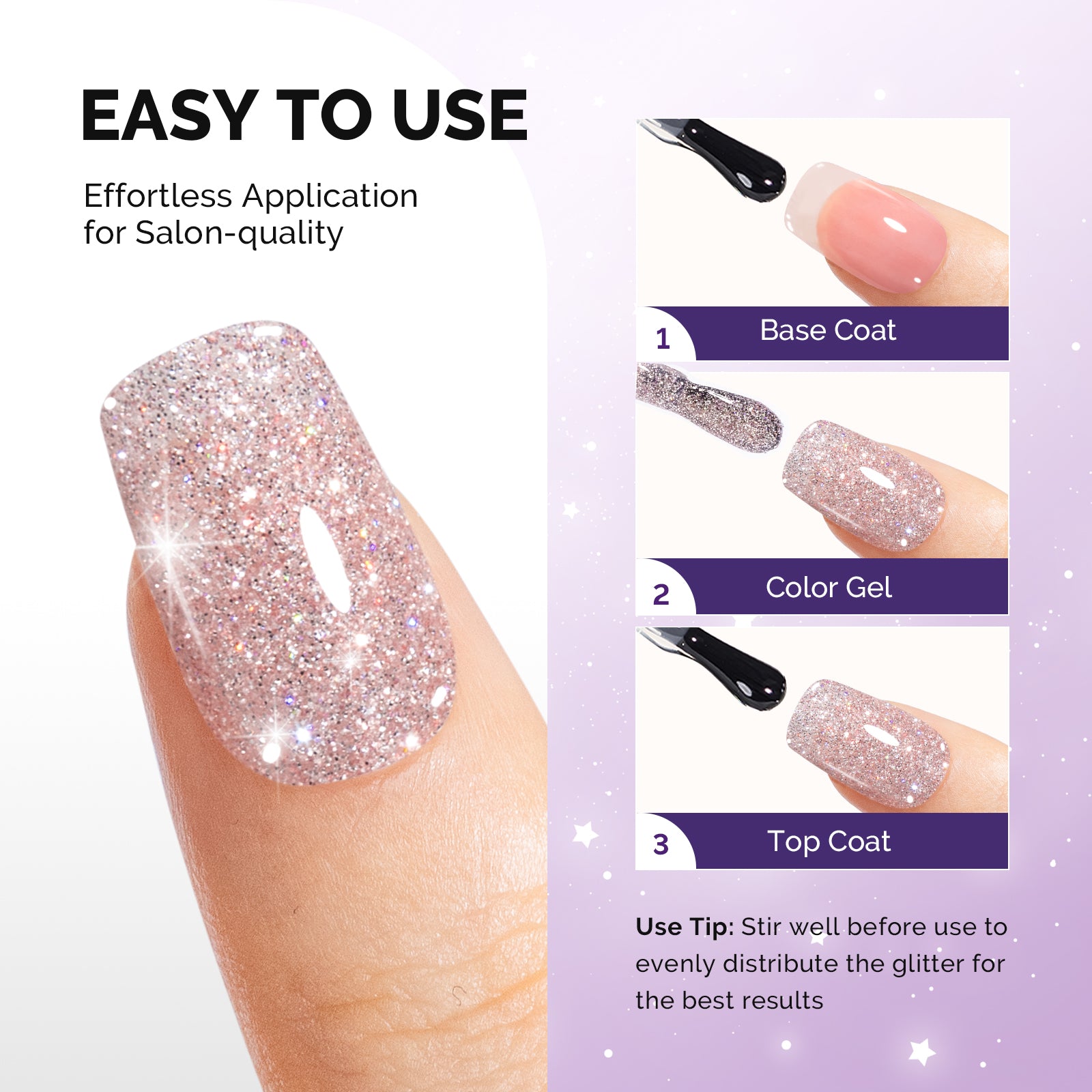 Galaliver Glitter Gel Nail Polish 15ml - X04 Bright Pink - 图片3