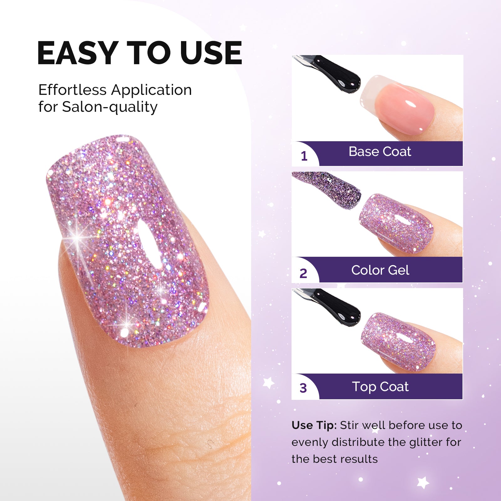 Galaliver Glitter Gel Nail Polish 15ml - X06 Free Purple - 图片3