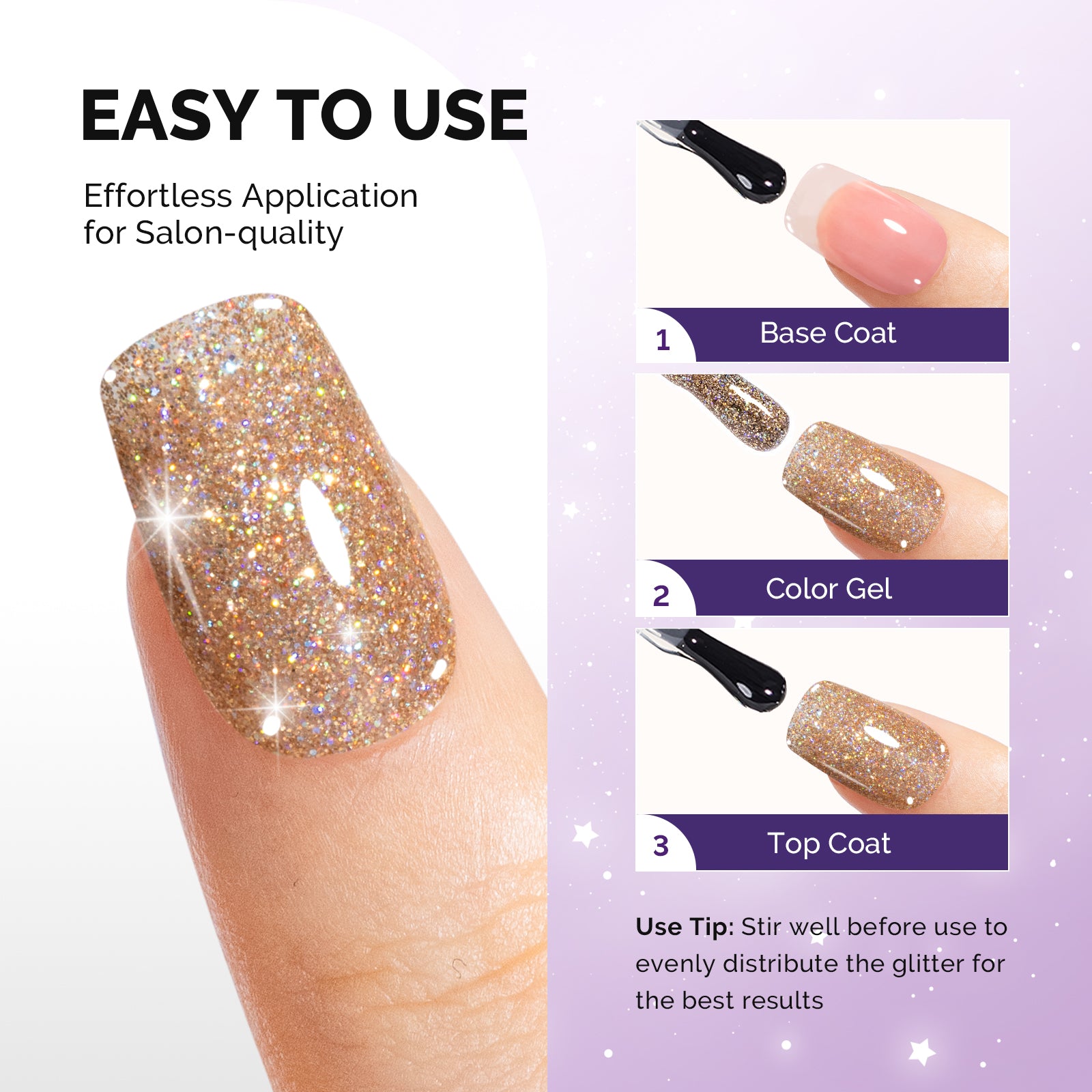 Galaliver Glitter Gel Nail Polish 15ml - X07 Golden Brown - 图片3