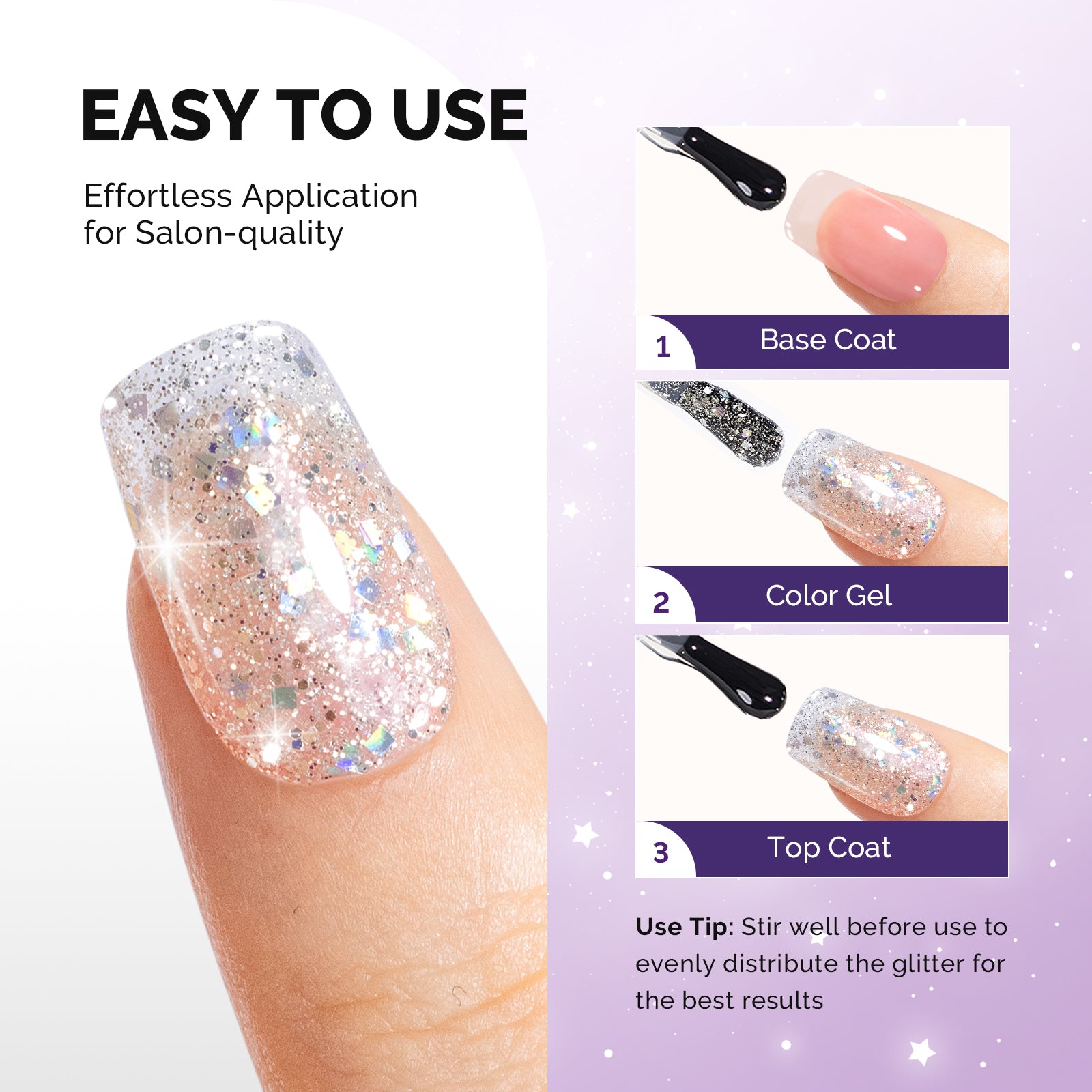 Galaliver Glitter Gel Nail Polish 15ml - X09 Colorful Silver - 图片3