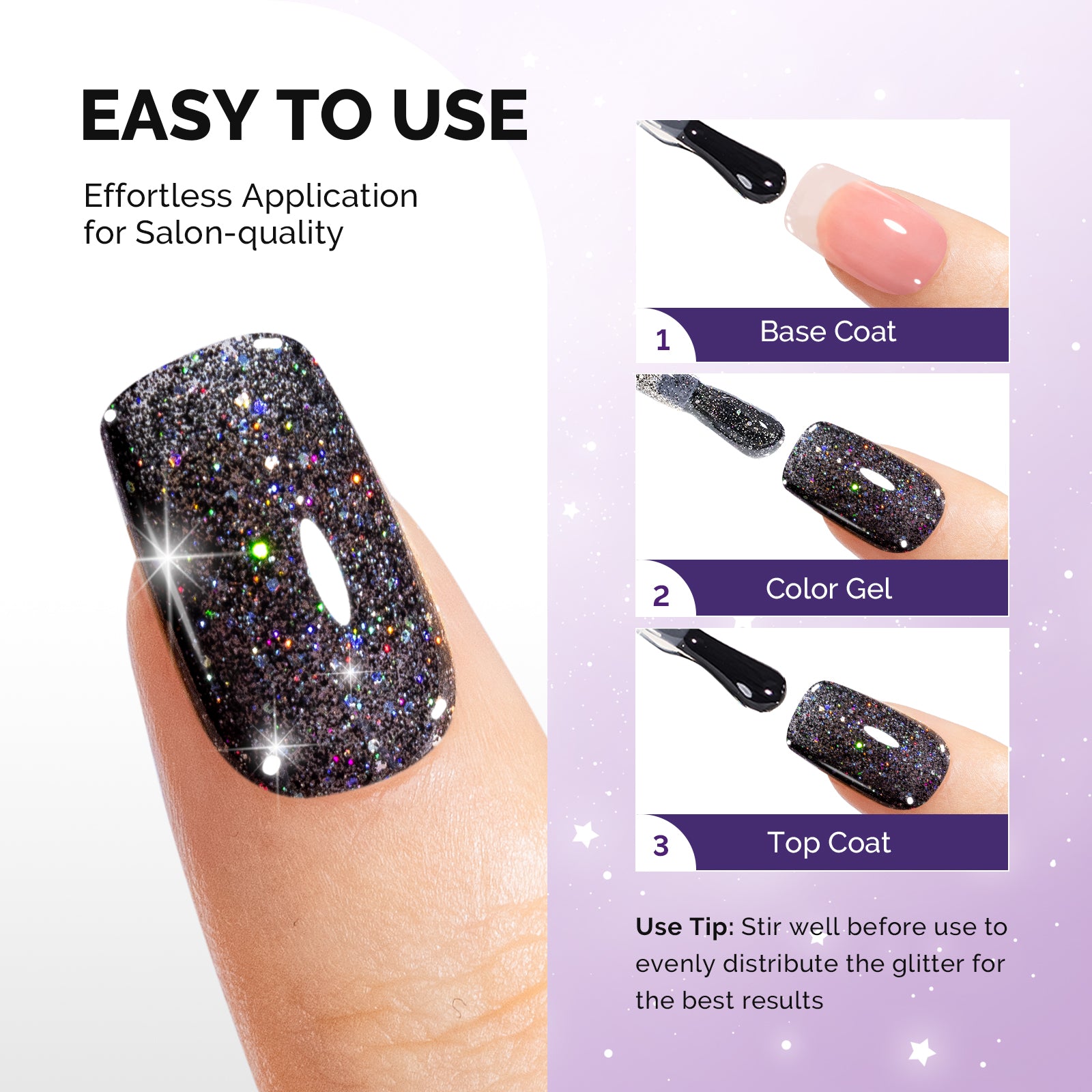 Galaliver Glitter Gel Nail Polish 15ml - X10 Colorful Black - 图片3
